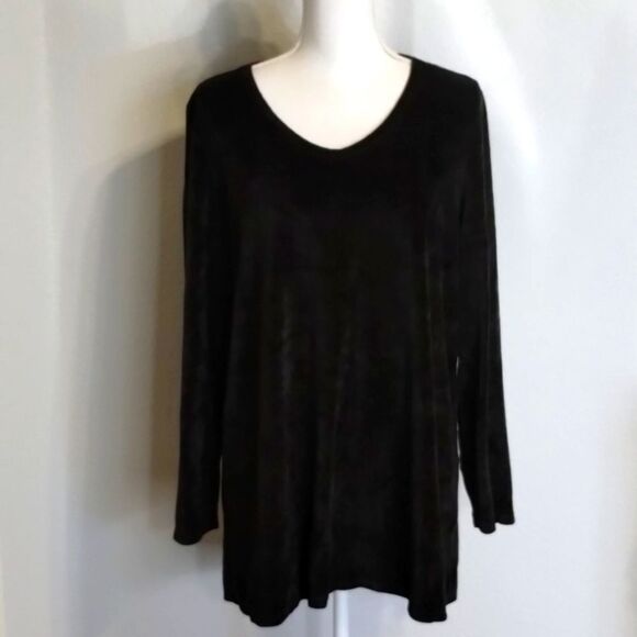 J Jill pure jill blouse top size large  black velour tunic longsleeve V-neck - Picture 1 of 10